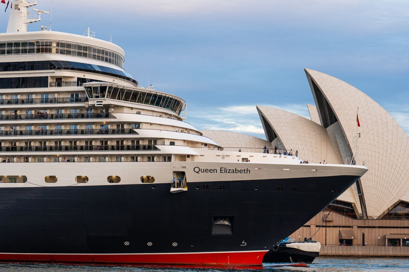 Cruise ship moored alongside the Sydney Opera House at Circular Quay