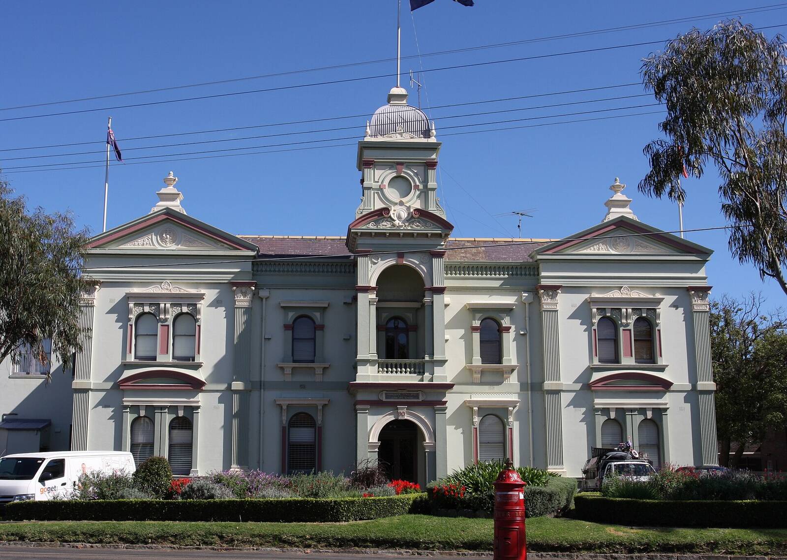 Randwick Town Hall, a white Victorian building with a clock tower and dome, on Avoca Street